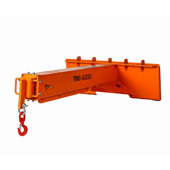 TMG-SJC55 Skid Steer Telescopic Jib Crane, 5000 lb capacity with adjustable 72”-120” boom and 3-ton swivel hook