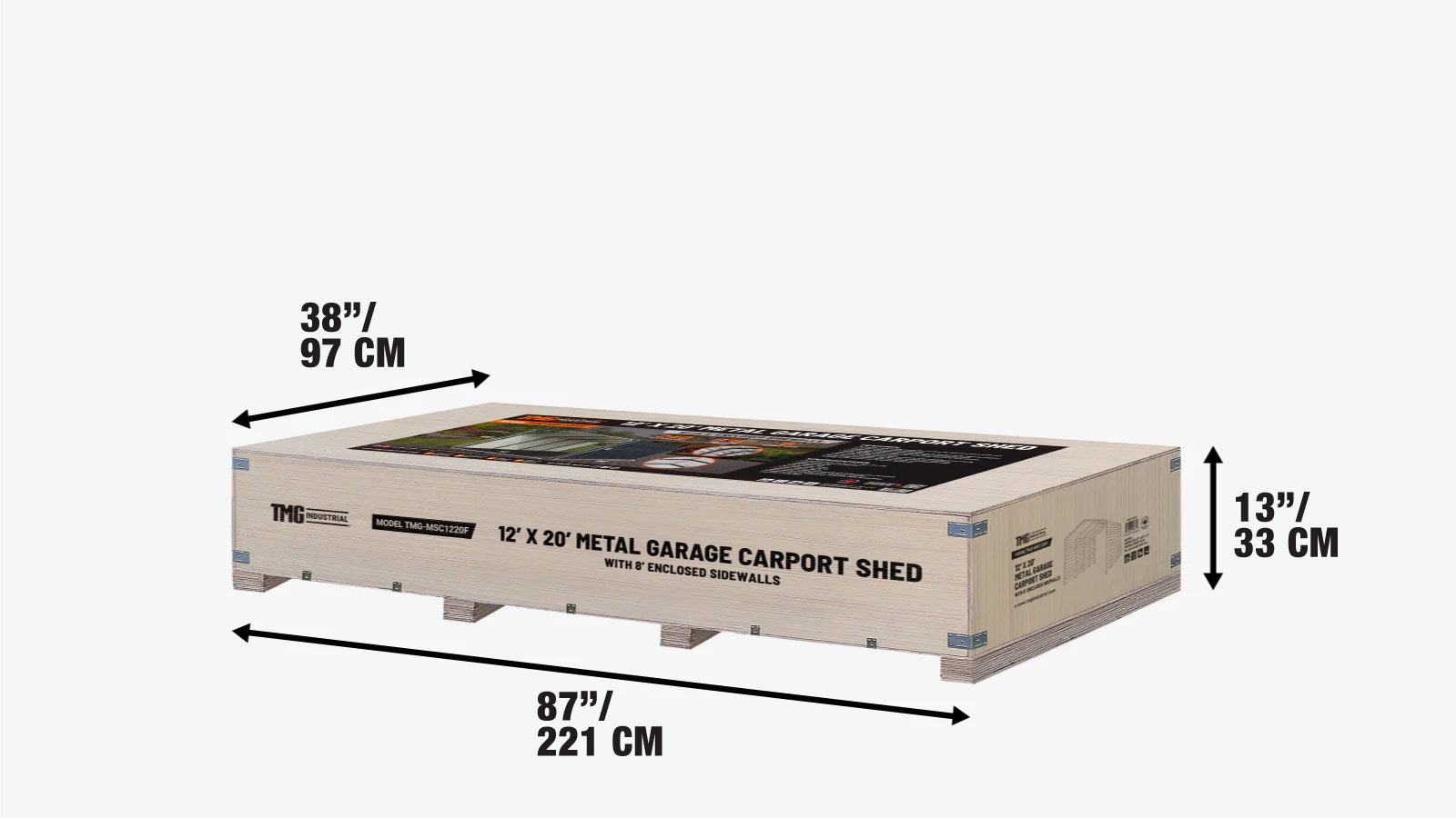 3.6 × 6 m Metal Shed Carport with 2.4 m Enclosed Sidewalls, 2.9 m Peak Height, TMG-MSC1220F-shipping-info-image