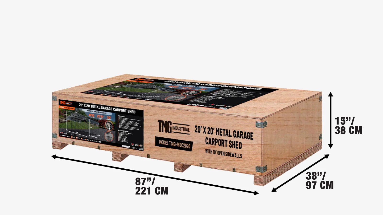 6 × 6 m Metal Shed Carport with 2.9 m Enclosed Sidewalls, 3.8 m Peak Height, TMG-MSC2020F-shipping-info-image