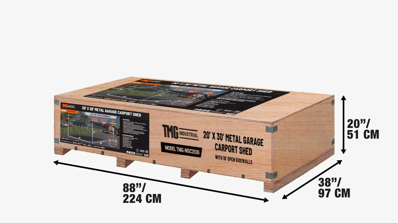 6 × 9 m Metal Shed Carport with 2.9 m Open Sidewalls, 3.8 m Peak Height, TMG-MSC2030-shipping-info-image