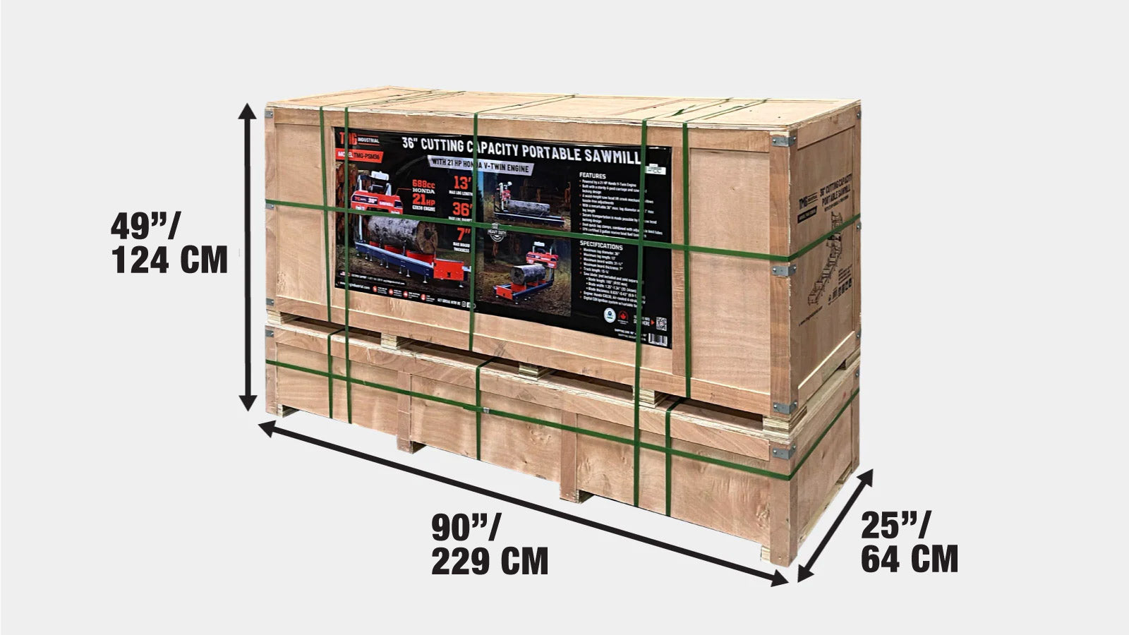3.9 m Portable Sawmill, 910 mm Diameter, 21 HP Honda V-Twin Engine, TMG-PSM36-shipping-info-image