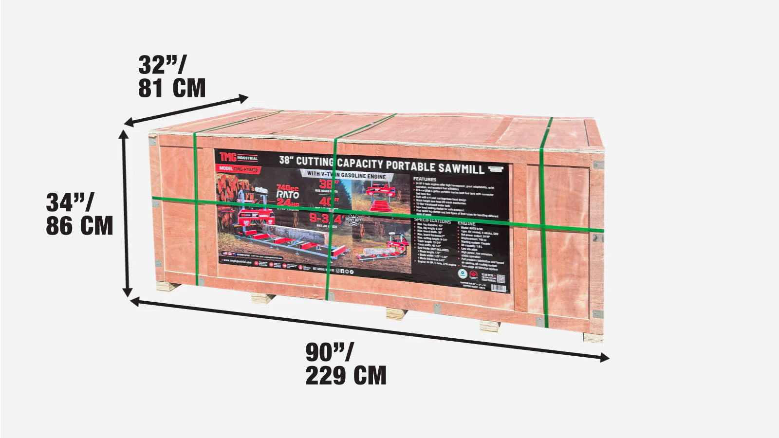 2.9 m Portable Sawmill, 1010 mm Diameter, 22 HP 740cc Engine, TMG-PSM38-shipping-info-image