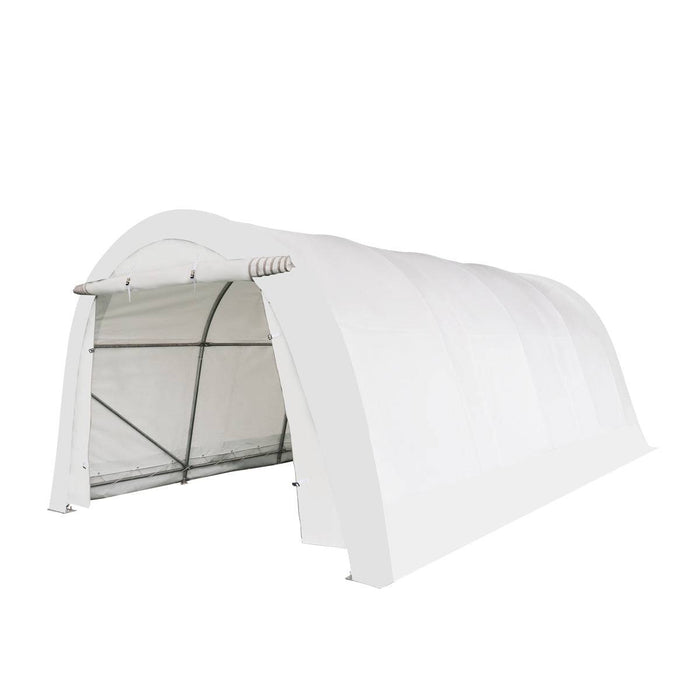 TMG Industrial 12’ x 20’ Car Shelter w/Rounded Roof & Heavy-Duty 11 OZ PE Fabric Cover, Galvanized Steel Frame, Fabric front roll-up door, TMG-ST1220R