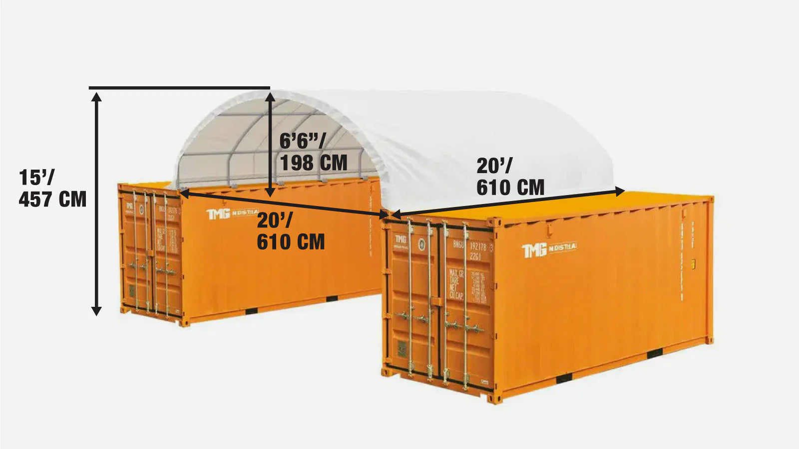 6 x 6m Container Shelter, 380 gsm Fire Retardant PE Fabric, Water Resistant, UV Protected, TMG-ST2021CE-specifications-image