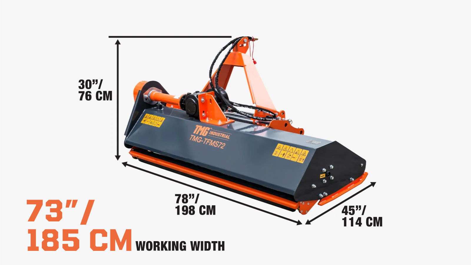 1850 mm (72″) Side Shift Offset Flail Mower, 3‑Point Hitch, 30 - 60 HP Tractors, PTO Drive Shaft, TMG‑TFMS72-specifications-image