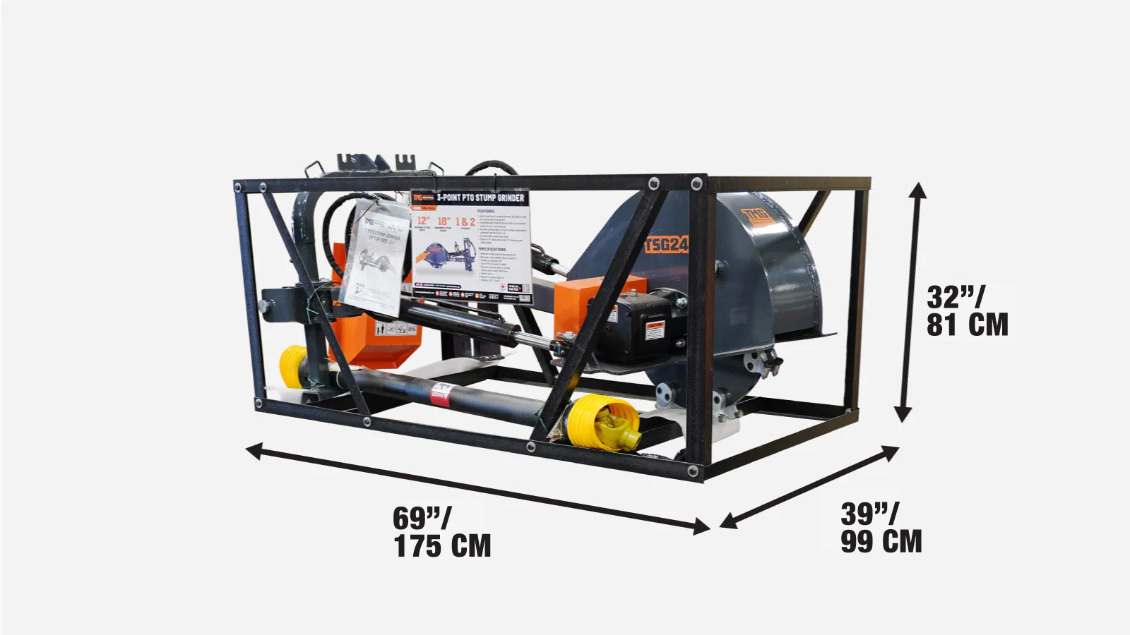 3‑Point PTO Stump Grinder, 20 - 60 HP Tractors, Category 1 and 2 Hitch, 40° Cutting Arc, TMG‑TSG24-shipping-info-image