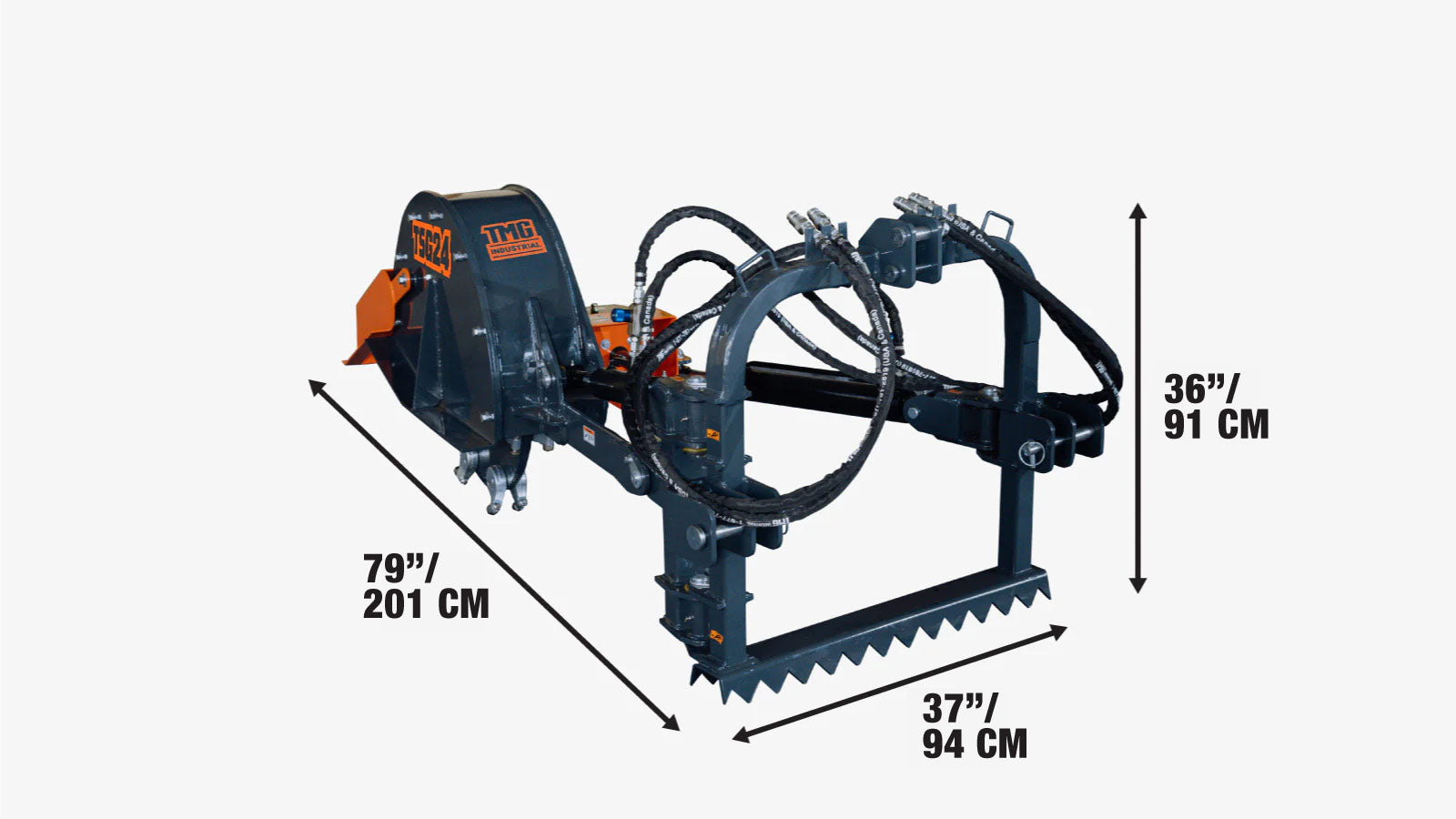 3‑Point PTO Stump Grinder, 20 - 60 HP Tractors, Category 1 and 2 Hitch, 40° Cutting Arc, TMG‑TSG24-specifications-image