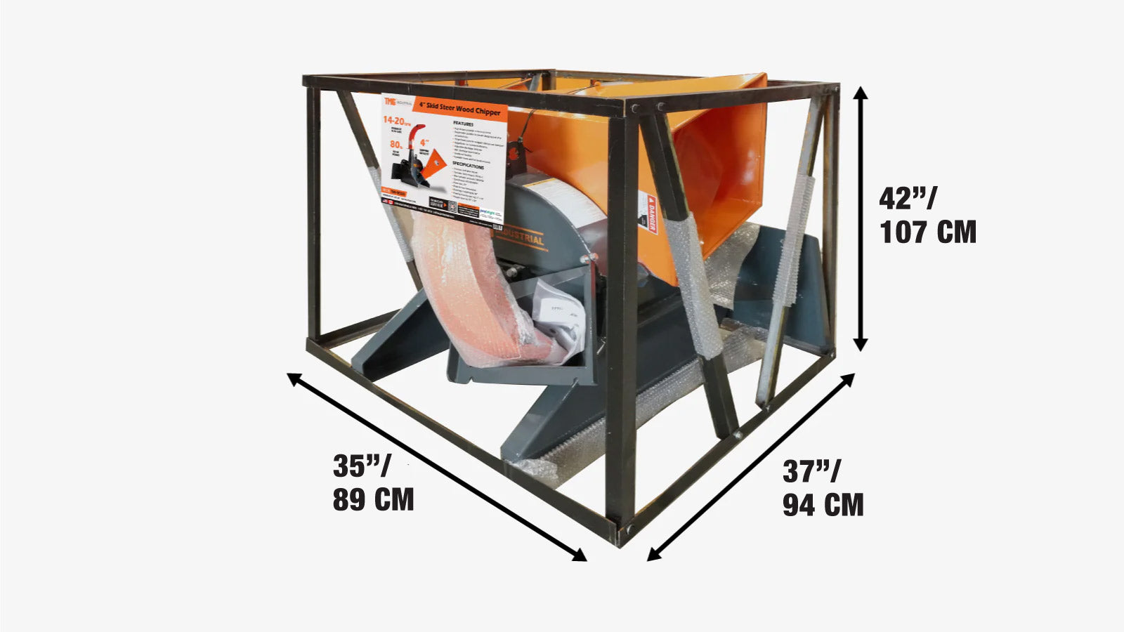 Sub-Compact PTO Woodchipper, 10 cm (4″) Chipping Capacity, 3-Point Hitch, 540 RPM PTO Shaft, TMG-WC42 -shipping-info-image