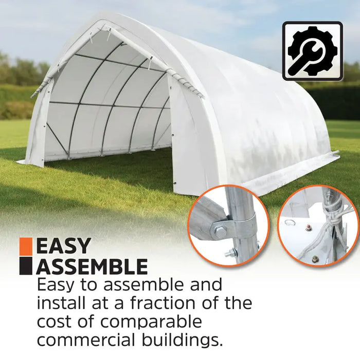 6.1 m x 9.1 m (20' x 30') Arch Wall Peak Ceiling Storage Shelter with Heavy Duty 576 gsm (17 oz) PVC Cover & Drive Through Doors, TMG-ST2032PV (Previously ST2031PV) TMG Industrial Australia