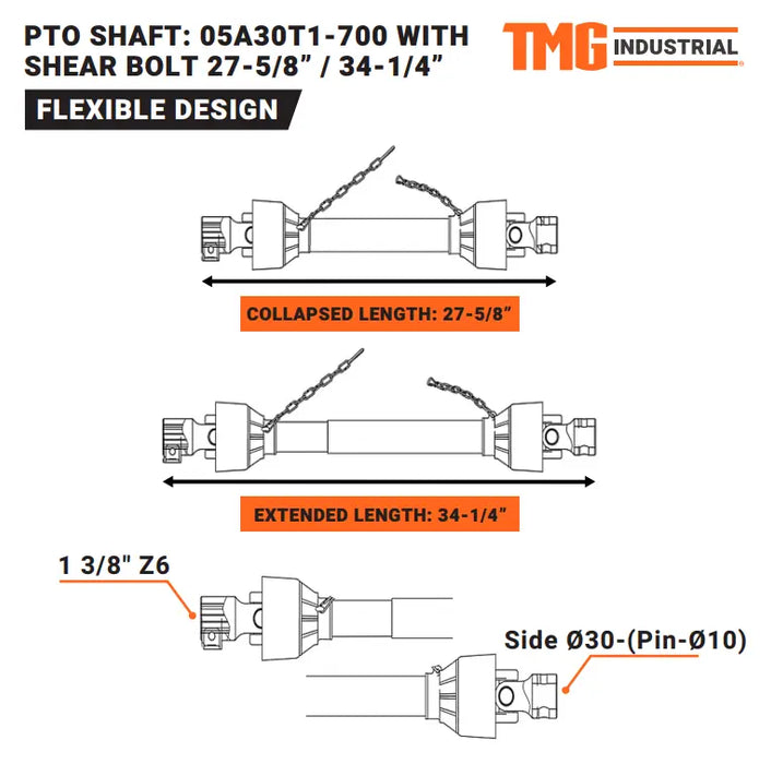 TMG-05A30T1-700 PTO Shaft for TMG-TCM5 TMG-Parts