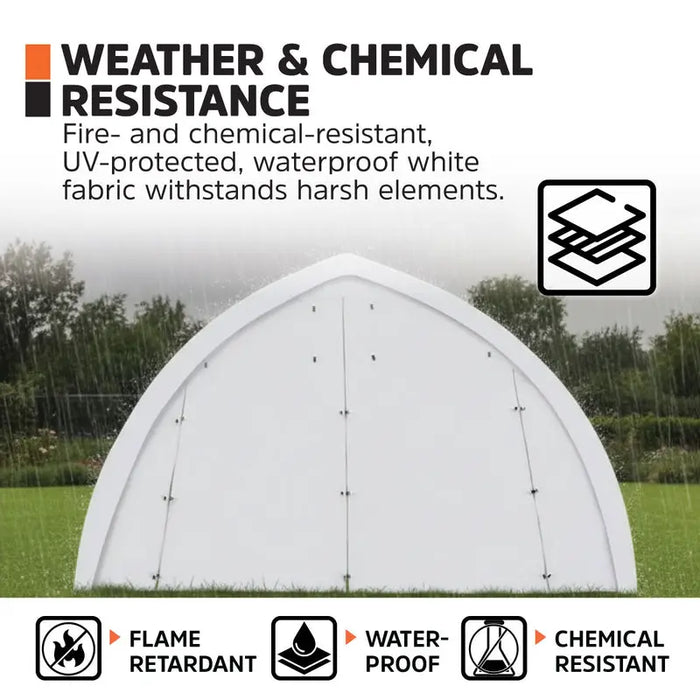 6.1 m x 9.1 m (20' x 30') Arch Wall Peak Ceiling Storage Shelter with Heavy Duty 576 gsm (17 oz) PVC Cover & Drive Through Doors, TMG-ST2032PV (Previously ST2031PV) TMG Industrial Australia