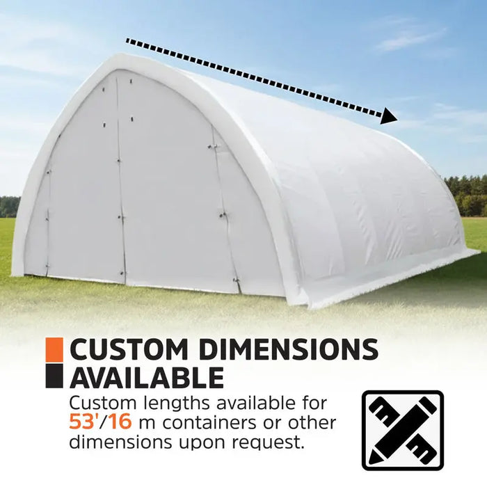 6.1 m x 9.1 m (20' x 30') Arch Wall Peak Ceiling Storage Shelter with Heavy Duty 576 gsm (17 oz) PVC Cover & Drive Through Doors, TMG-ST2032PV (Previously ST2031PV) TMG Industrial Australia