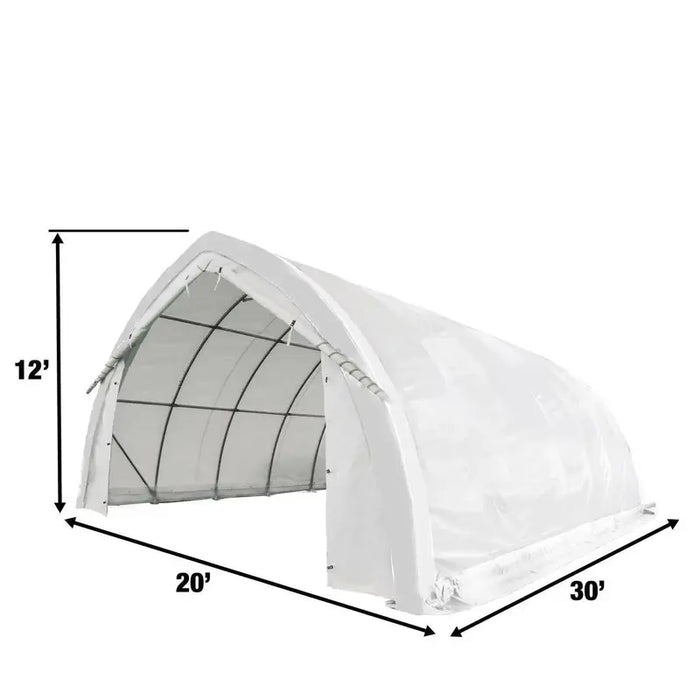 6.1 m x 9.1 m (20' x 30') Arch Wall Peak Ceiling Storage Shelter with Heavy Duty 576 gsm (17 oz) PVC Cover & Drive Through Doors, TMG-ST2032PV (Previously ST2031PV) TMG Industrial Australia