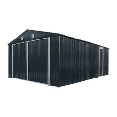 TMG Heavy Series™ 4 x 6 m Metal Garage Shed with Double Front Doors and Side Entry Door, 2.6 m Peak Height, TMG-MS1320B
