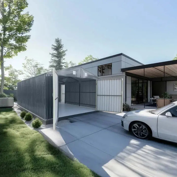 Pro Series 4 x 6 m Metal Garage Shed with Double Front Doors and Side Entry Door, 2.6 m Peak Height TMG-MS1320B TMG Industrial Australia