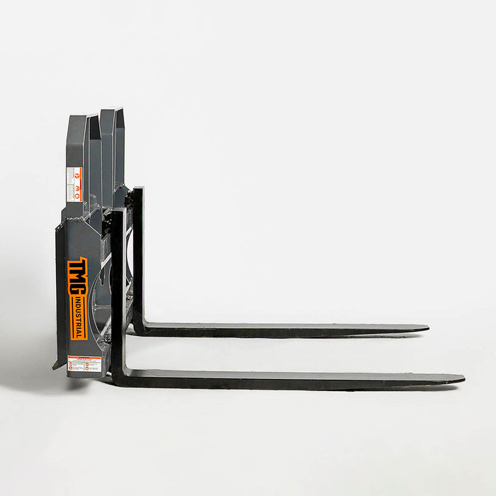 42" pallet fork for skid steer with heavy-duty Class II forks, 4,200 lbs capacity, and wide guard, TMG-SPF42