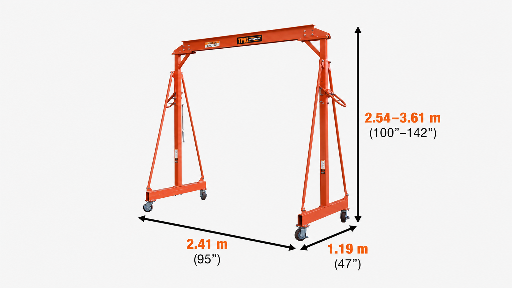 2000 kg Steel Gantry Crane with Adjustable Height, Auto-Lock & Swivel Caster Wheels TMG-AGC21-specifications-image