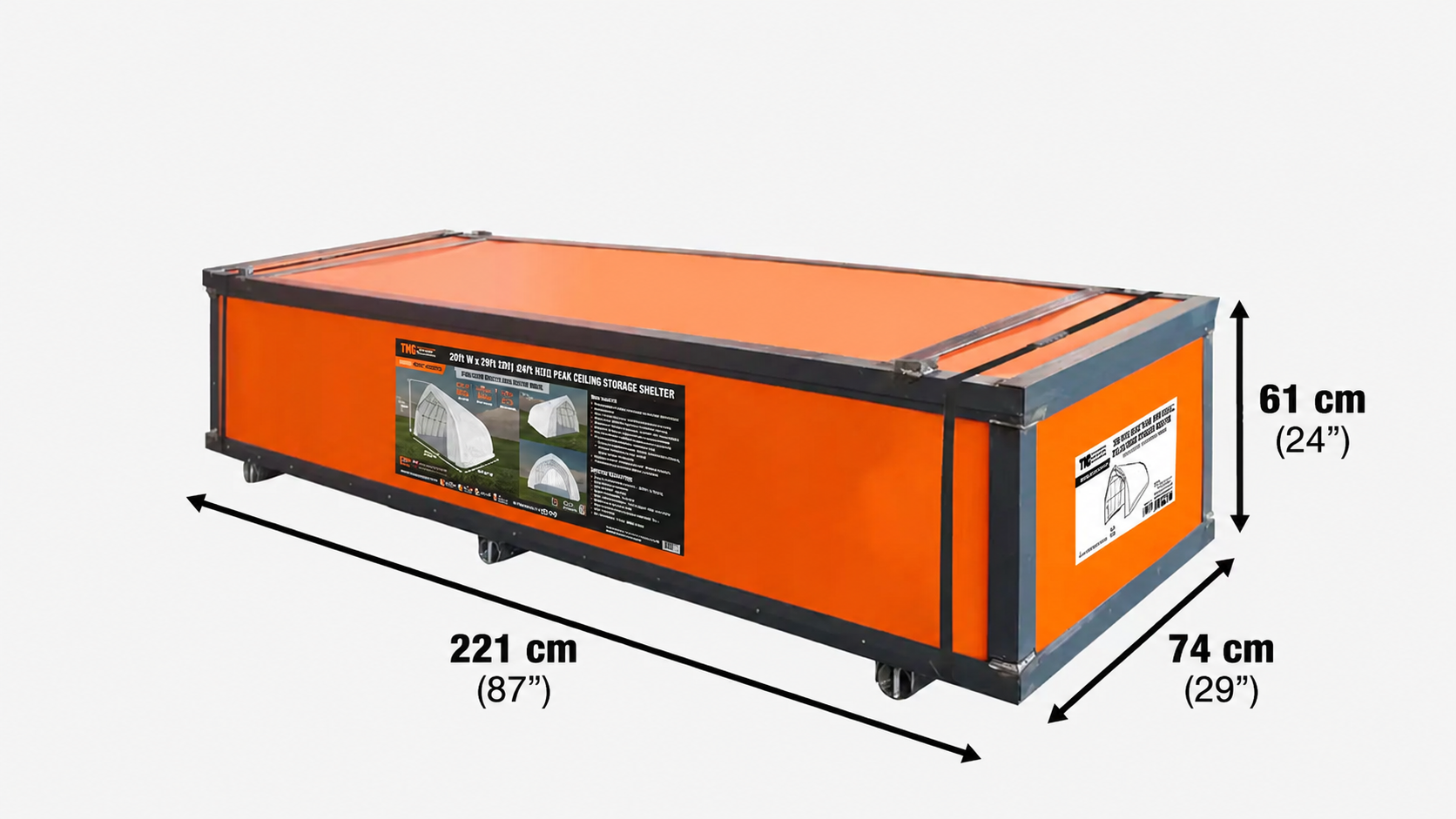 6.1 m x 9.1 m (20' x 30') Arch Wall Peak Ceiling Storage Shelter with Heavy Duty 576 gsm (17 oz) PVC Cover & Drive Through Doors, TMG-ST2032PV (Previously ST2031PV)-shipping-info-image