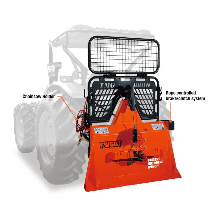 42 kN Log Skidding Winch for 30 - 50 HP Tractors, 3-Point Hitch, Category 1, TMG-FW50T  TMG Industrial AU