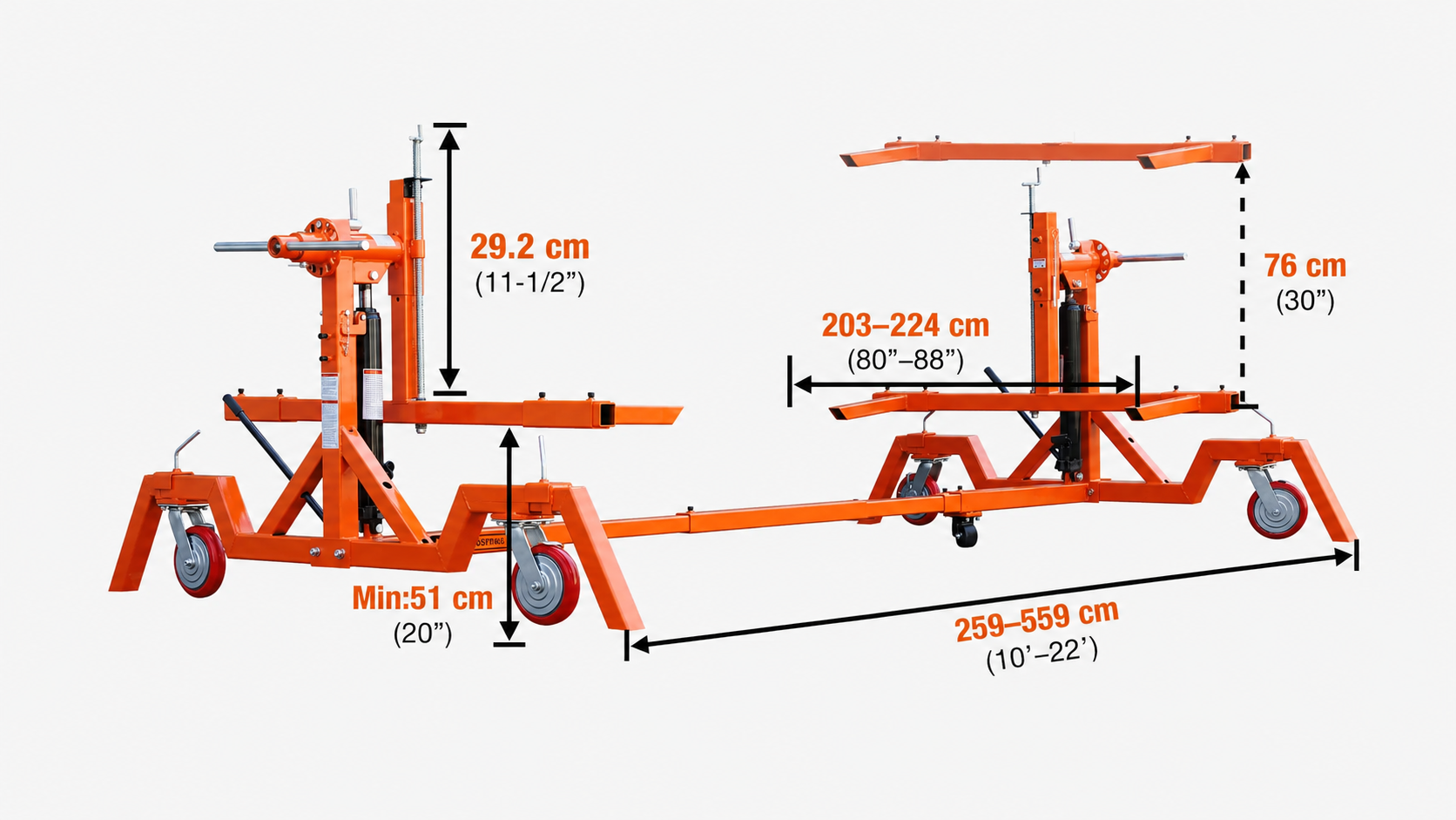 1814 kg Car Automotive Rotisserie, Dual Hydraulic Cylinders, 203 mm Locking Casters, 6.7 m Working Length, TMG-ALR40-specifications-image