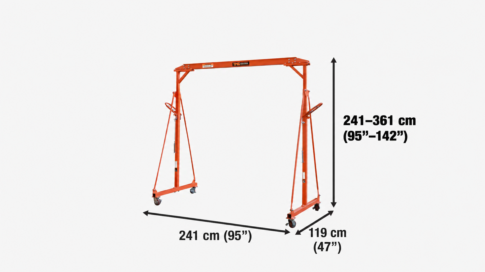 500 kg Steel Gantry Crane with Adjustable Height, Auto-Lock & Swivel Caster Wheels TMG-AGC06-specifications-image
