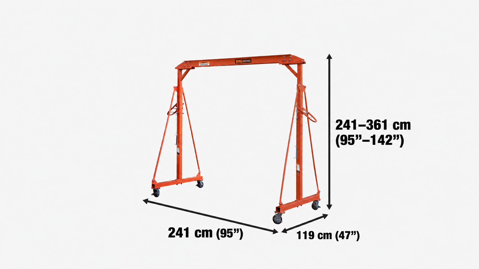 1000 kg Steel Gantry Crane with Adjustable Height, Auto-Lock & Swivel Caster Wheels TMG-AGC11-specifications-image