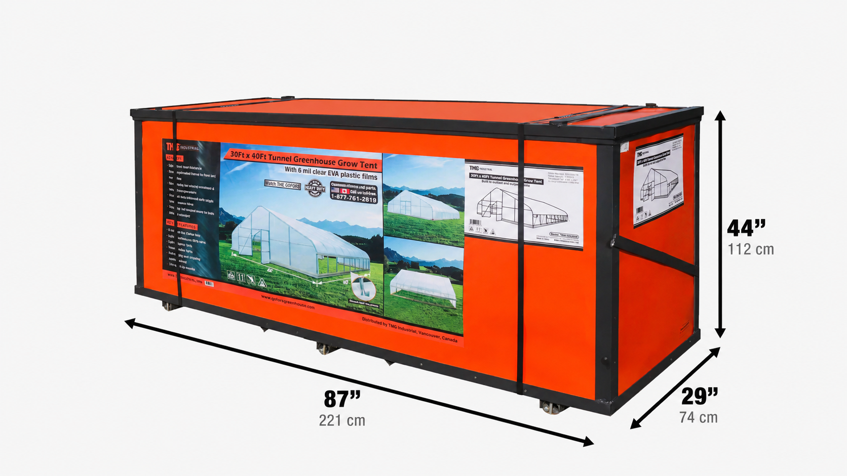9 x 12 m Commercial Tunnel Greenhouse with 6 Mil Clear Poly Covers and Roll-Up Sides, TMG-GH3040-V2 (Previously GH3040)-shipping-info-image