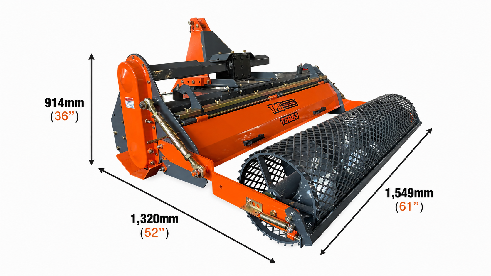1350 mm Rotary Tiller Stone Burier, 120 mm Tilling Depth, 3 Point Hitch CAT I, 28 - 40HPTractor, TMG-TSB53-specifications-image