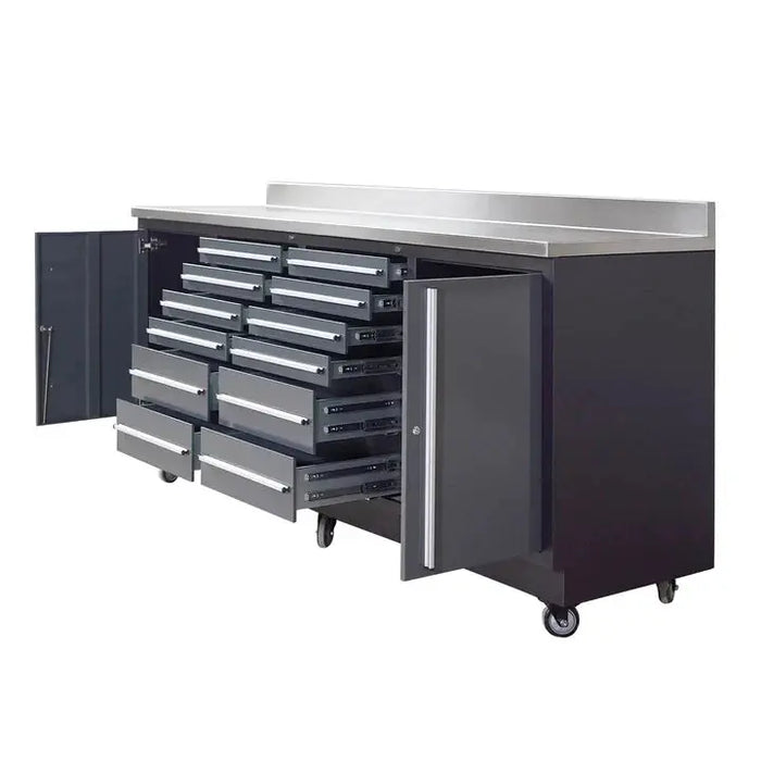 Pro Series 7-Ft 12-Drawer Workbench with Stainless Steel Top, Ball Bearing Double Slides & Casters TMG-WB712 TMG Industrial Australia