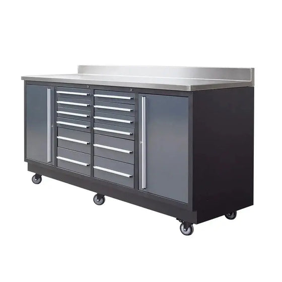Pro Series 7-Ft 12-Drawer Workbench with Stainless Steel Top, Ball Bearing Double Slides & Casters TMG-WB712 TMG Industrial Australia