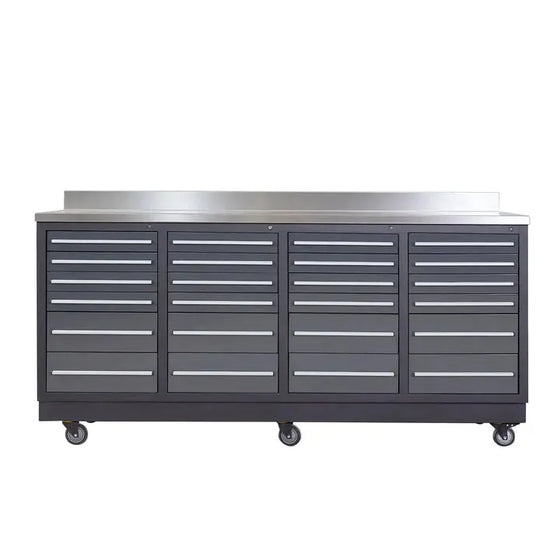 Pro Series 7-Ft 24-Drawer Workbench with Stainless Steel Top, Ball Bearing Double Slides & Casters TMG-WB724 TMG Industrial Australia