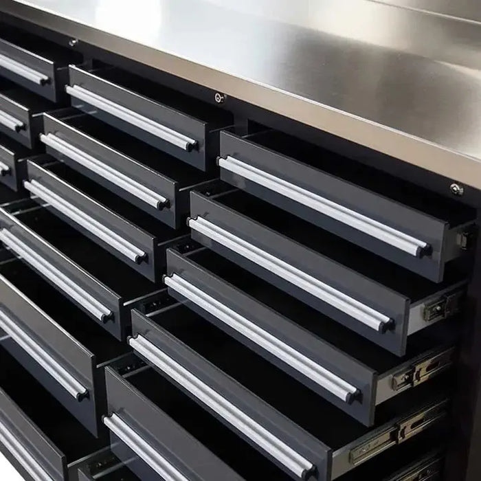 Pro Series 7-Ft 24-Drawer Workbench with Stainless Steel Top, Ball Bearing Double Slides & Casters TMG-WB724 TMG Industrial Australia