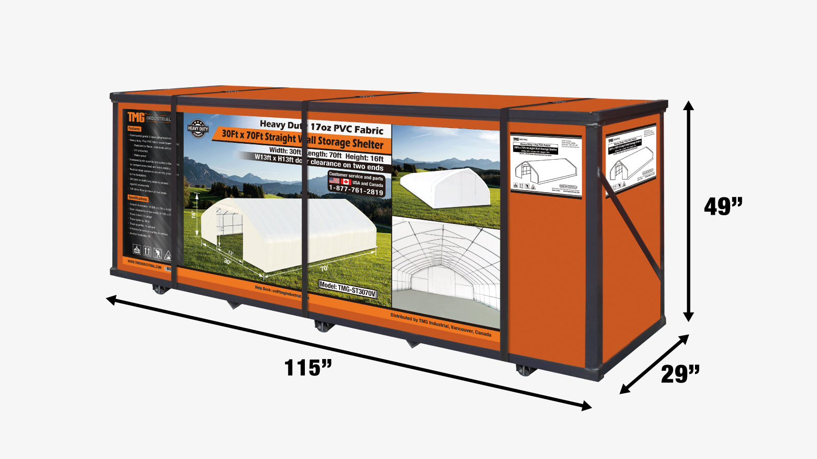 9 x 21 m Straight Wall Peak Ceiling Storage Shelter, 450 GSM PVC Cover TMG-ST3072V (Previously ST3070V)-shipping-info-image