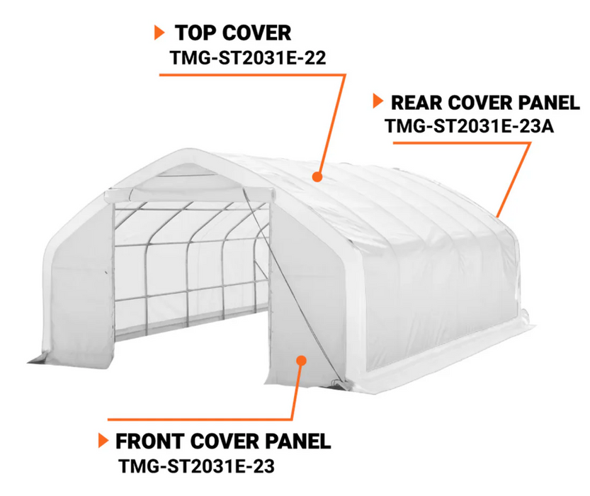 TMG-ST2031V-23 Front end wall cover with door (17oz white PVC tarp)