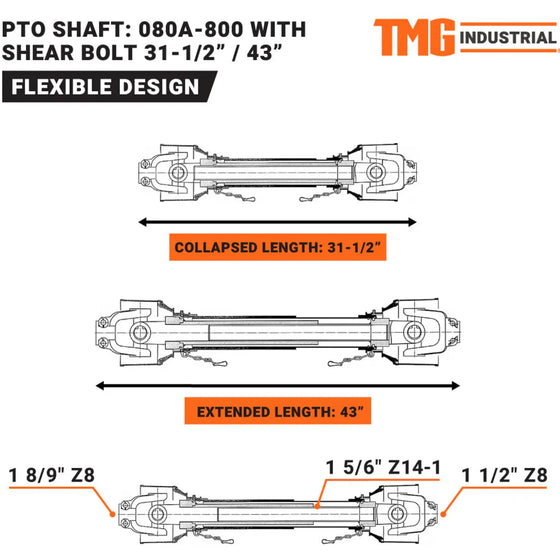 TMG-080A-800 PTO Shaft for TMG-TMB55, TMG-TMB70
