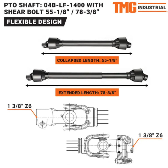 TMG-04B-LF-1400 PTO Shaft for TMG-TFMO50, TMG-TFMO60, TMG-TFMO70 TMG-Parts