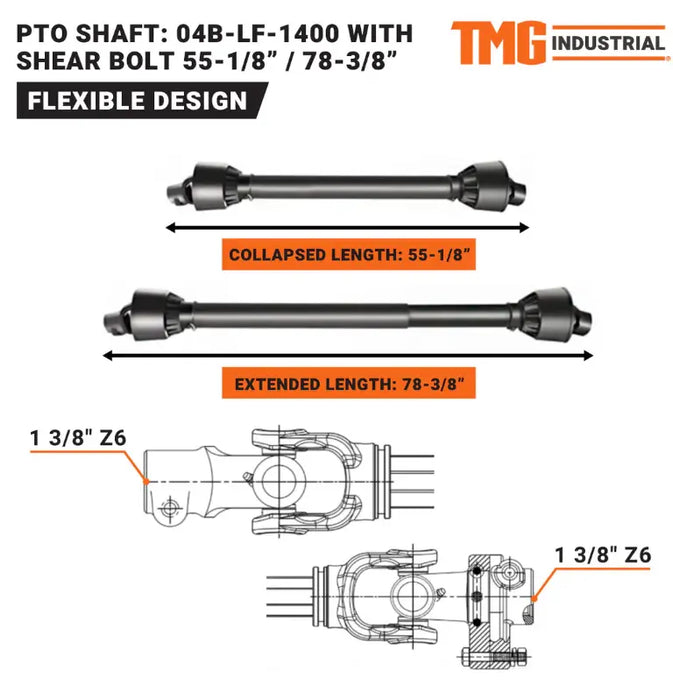 TMG-04B-LF-1400 PTO Shaft for TMG-TFMO50, TMG-TFMO60, TMG-TFMO70 TMG-Parts