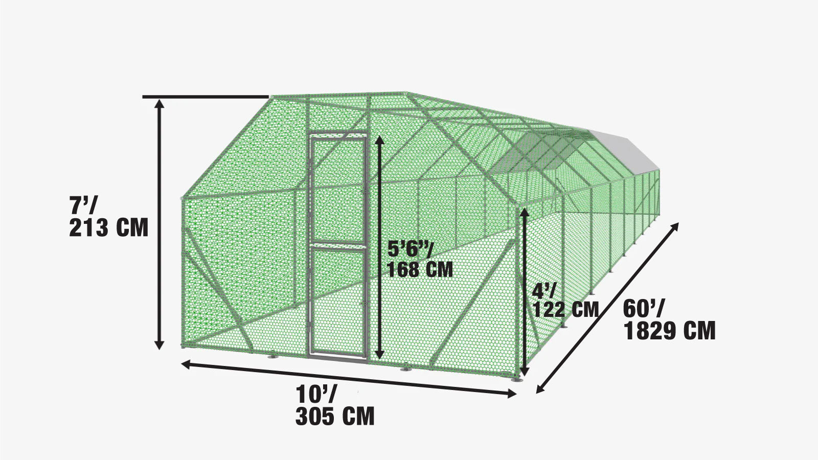 3 x 18 m Chicken Coop Run Shelter with Lockable Gate, 2 m High, 54 m², TMG-CRS1060-specifications-image