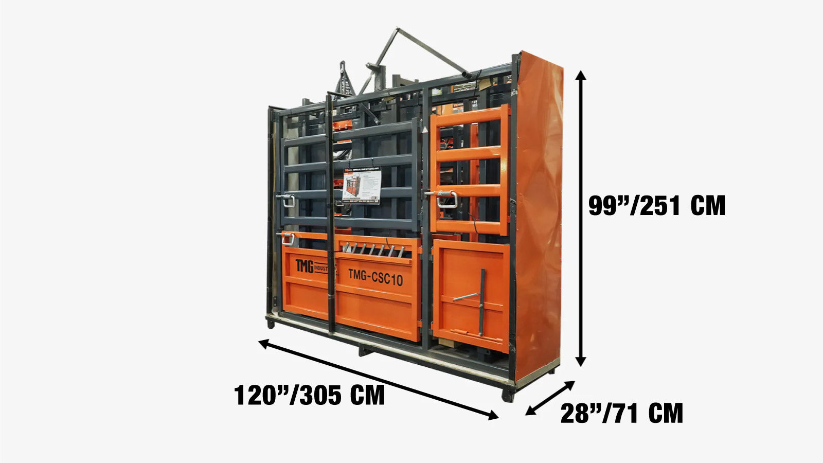 3m (10’) Cattle Work Chute, 2040 kg (4500 lb) Weight Scale, Side Exit, Upper/Lower Swing Openings, TMG‑CSC10-shipping-info-image