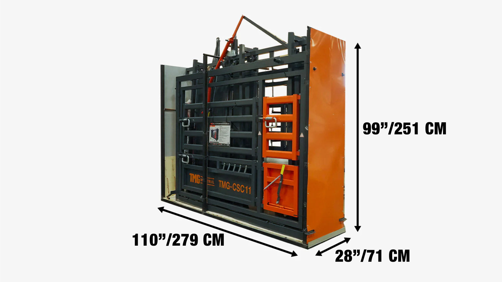 3 m (10′) Squeeze Cattle Work Chute, 2040 kg (4500 lb) Weight Scale, Side Exit, Side Squeeze, LCD Weight Display, TMG‑CSC11-shipping-info-image