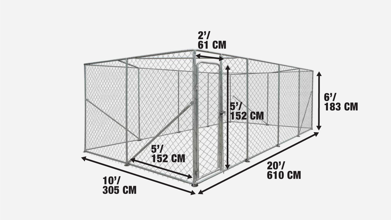3 x 6 m Outdoor Dog Kennel Playpen with Locking Gate, 1.85 m Chain-link Fence, TMG-DCP1020-specifications-image