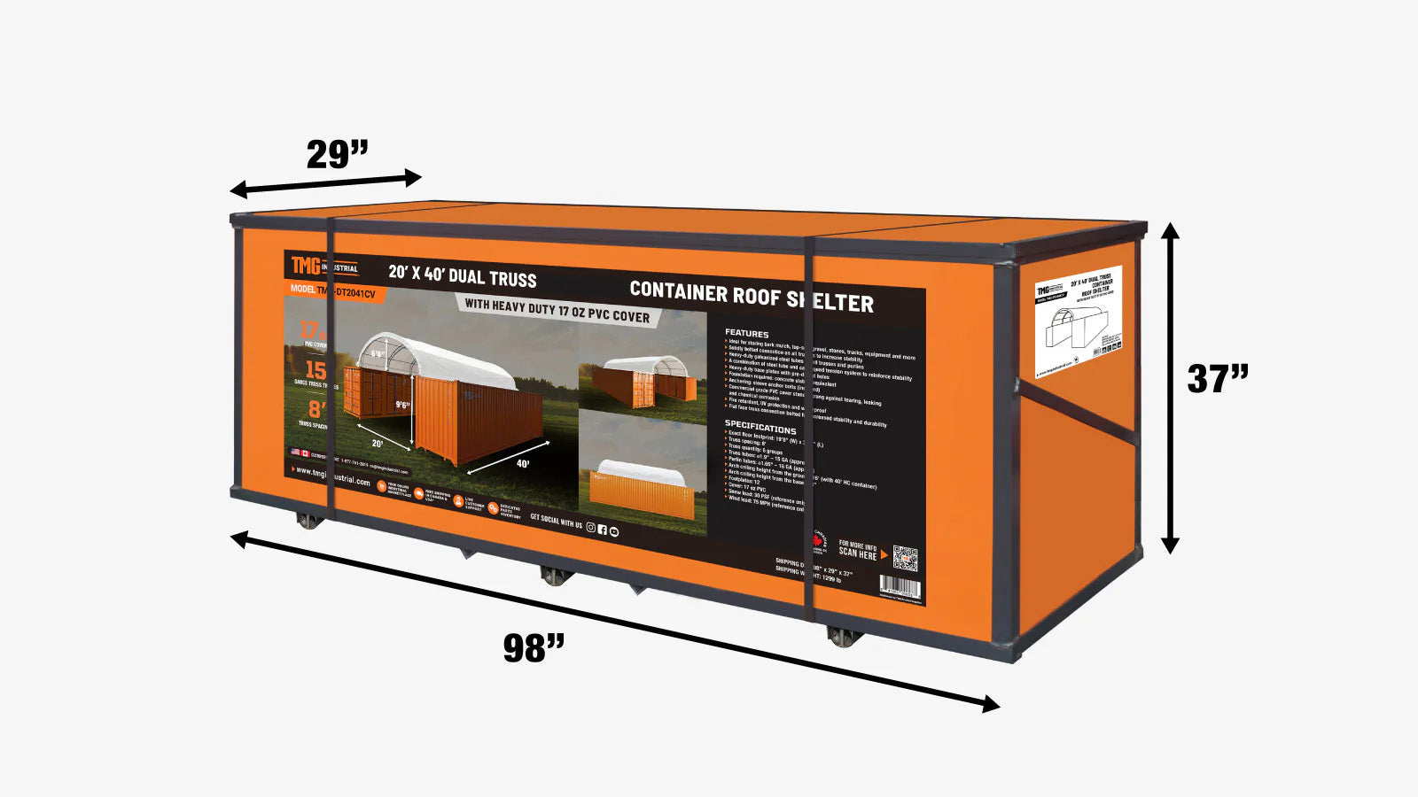 TMG Heavy Series™ 6 x 12m Dual Truss Container Shelter, 580 gsm PVC, TMG-DT2041CV-shipping-info-image
