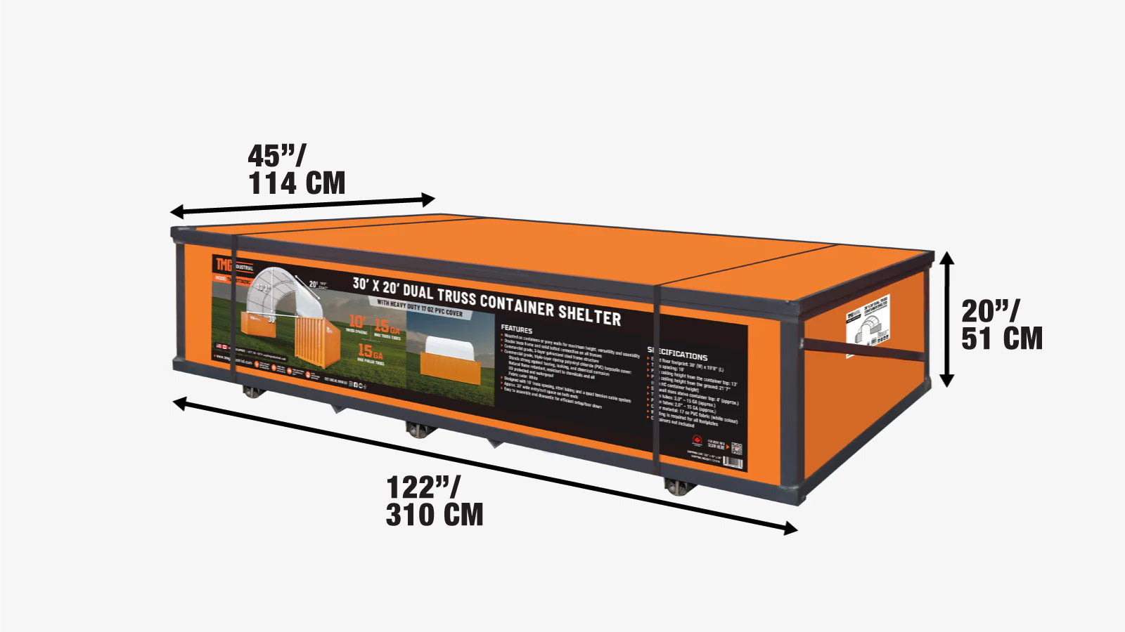 9x6m Double Truss Storage Shelter for 20ft Container, 580gsm PVC Fabric Cover, TMG-DT3020C-shipping-info-image