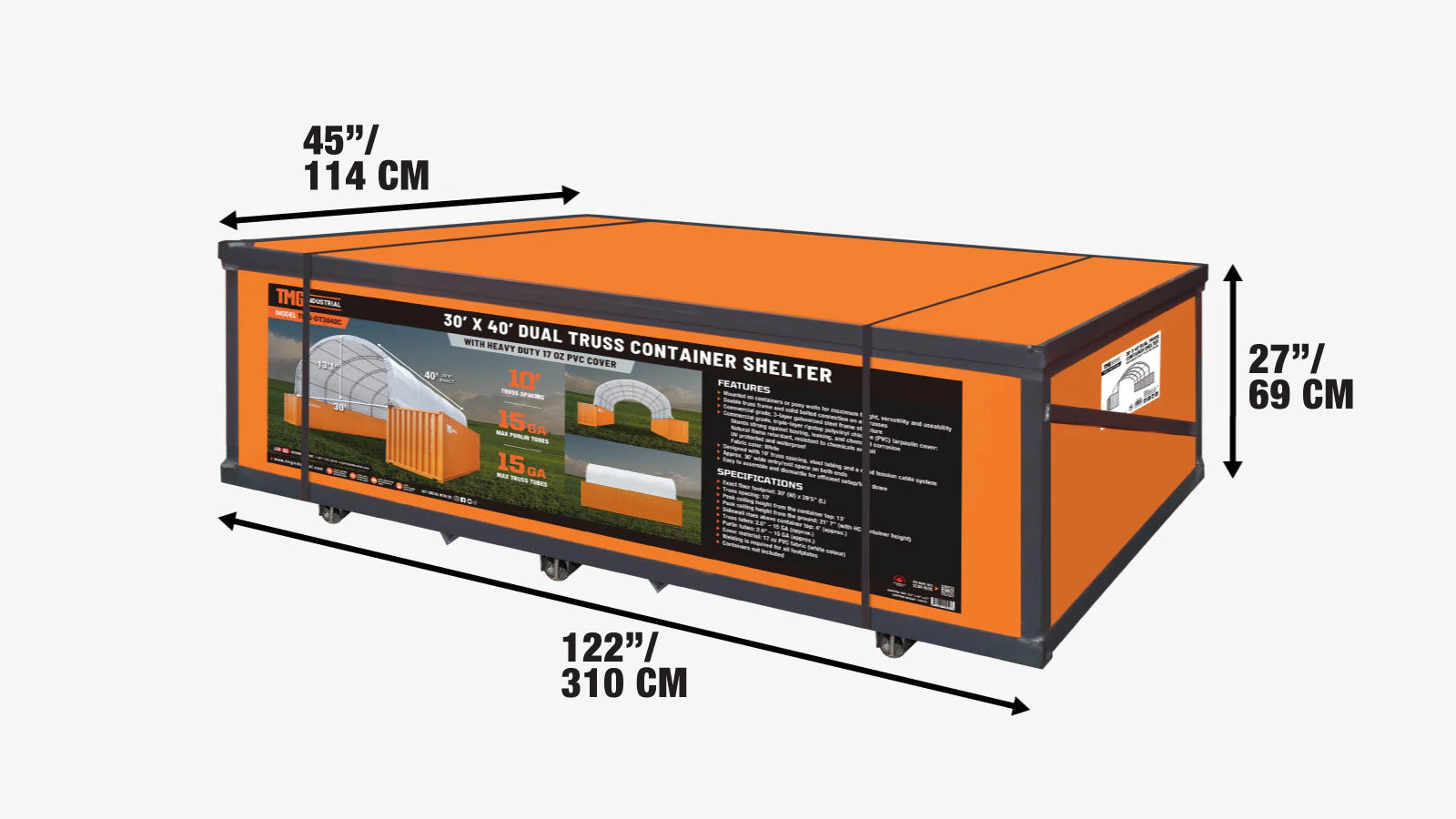 9 x 12m Double Truss Storage Shelter for 40 ft Container, 580 gsm PVC Fabric Cover, TMG-DT3040C-shipping-info-image