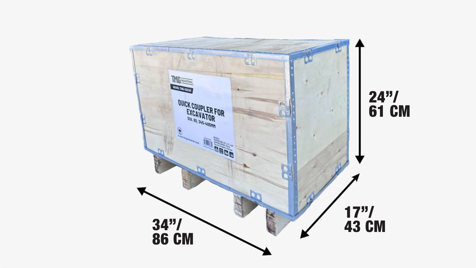 Quick Coupler for Excavator, 60mm Pin Dia., 345–405mm Pin Spread, TMG-EQC60-shipping-info-image