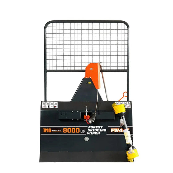 TMG Industrial 8000-lb 3-Point Hitch Forest Skidding Winch, 30-50 HP Tractor, Category 1 Hookup, 200’ Steel Cable, Tow-Behind, TMG-FW40T