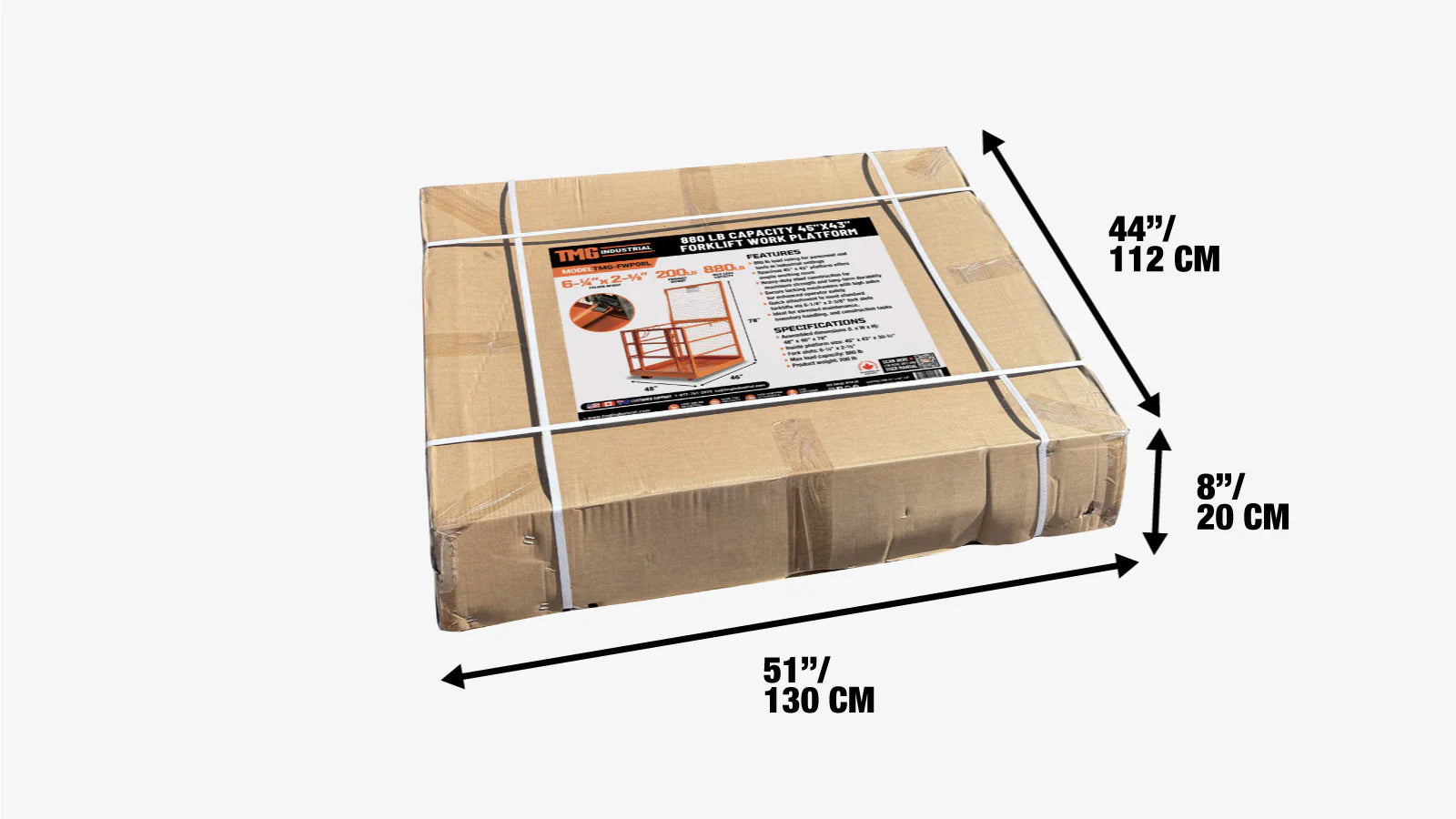 Forklift Work Platform 1143 mm x 1092 mm, 399 kg Capacity, Heavy-Duty Safety Cage with Locking Mechanism, TMG-FWP08L-shipping-info-image