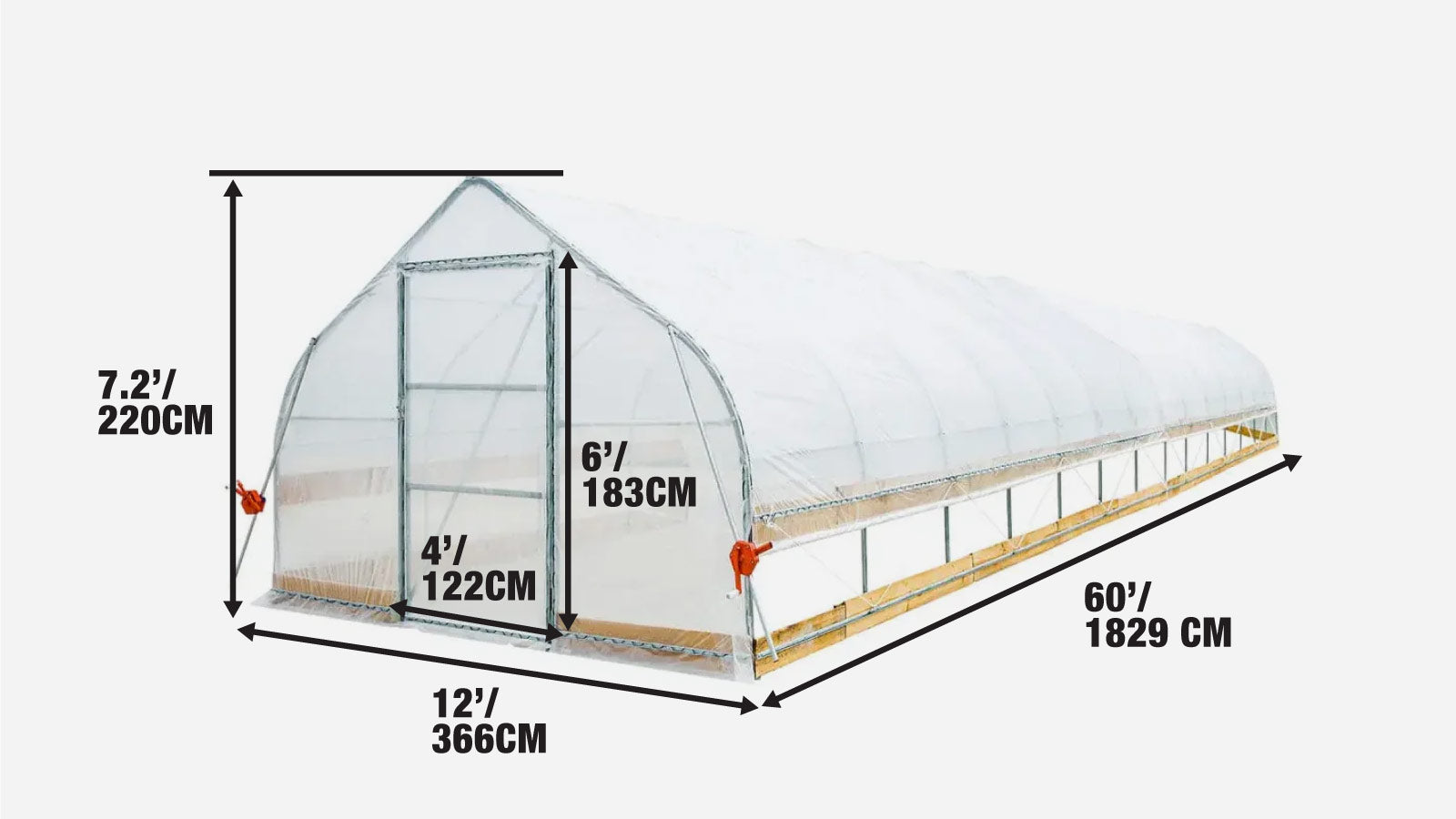 3.7 x 18 m Tunnel Greenhouse Grow Tent with 6 Mil Clear EVA Film, Roll-Up Sides, TMG-GH1260-specifications-image