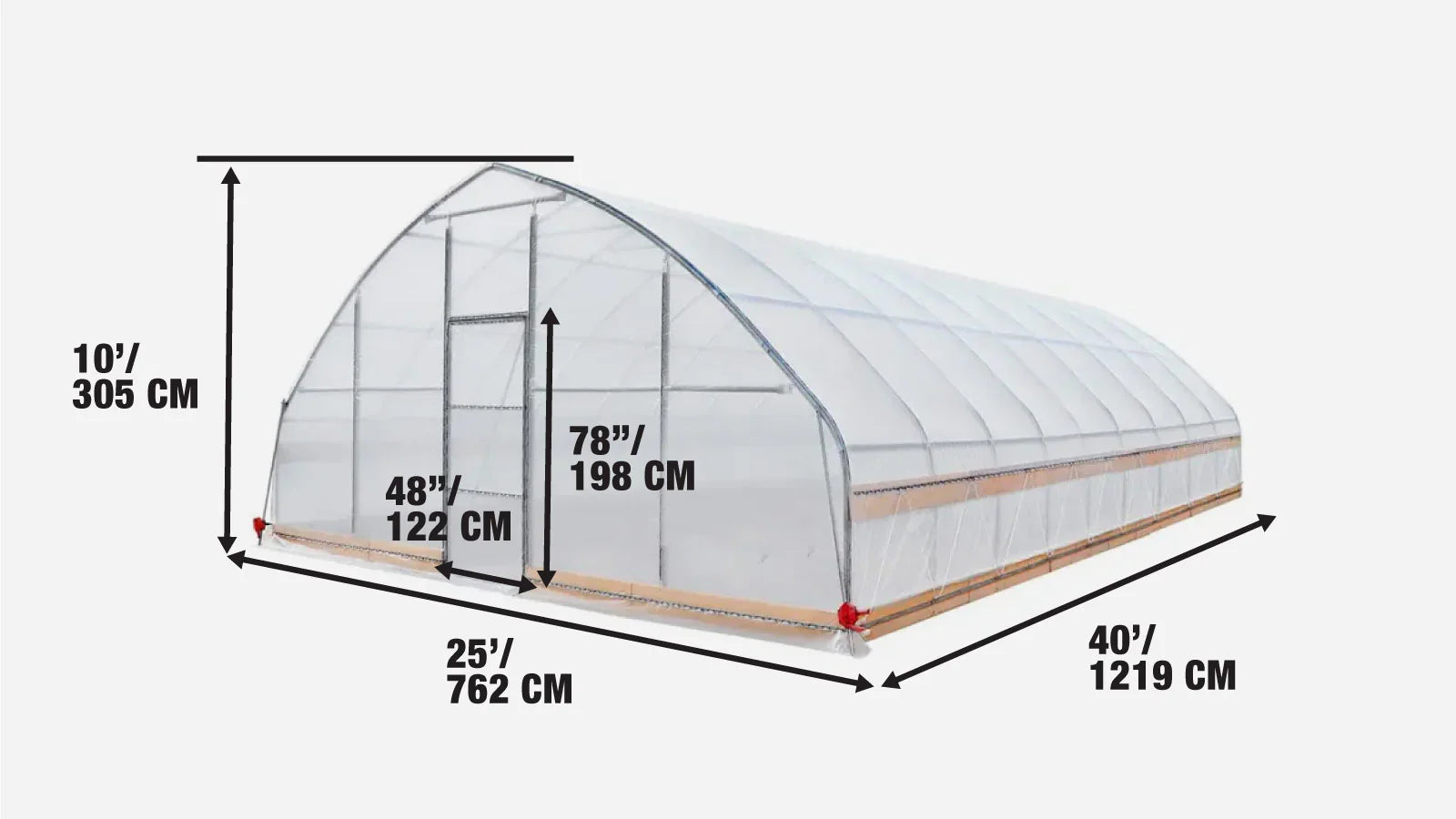 7.6 x 12 m Tunnel Greenhouse Grow Tent w/6 Mil Clear EVA Plastic Film, Cold Frame, Hand Crank Roll-Up Sides, Peak Ceiling Roof, TMG-GH2540-V2 (Previously GH2540)-specifications-image
