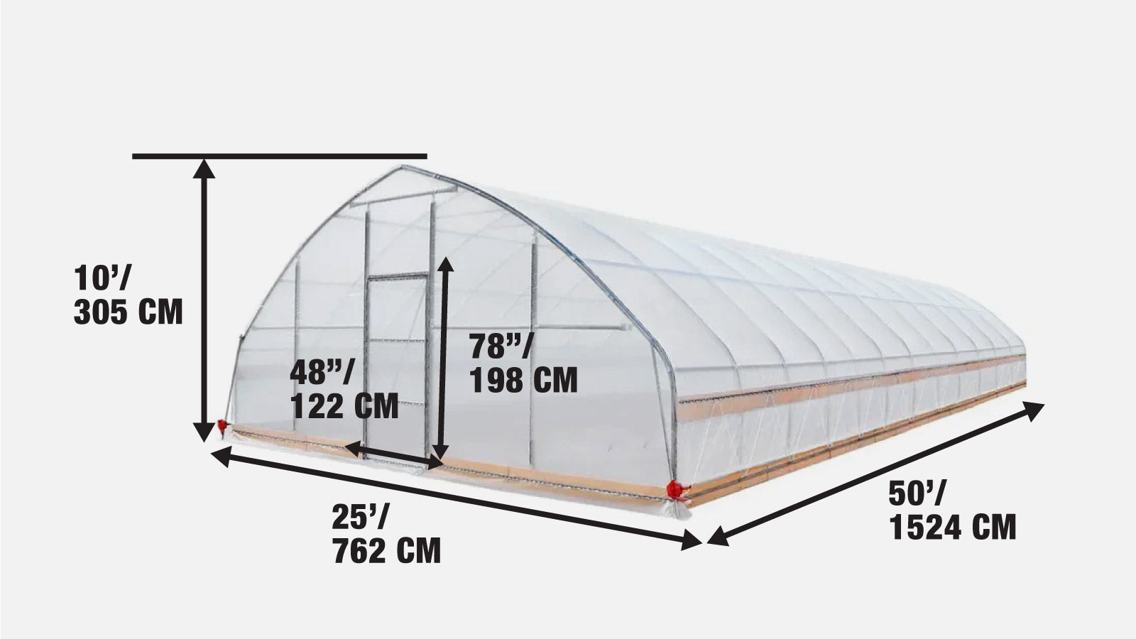 7.6 x 16 m Tunnel Greenhouse Grow Tent w/6 Mil Clear EVA Film, Roll-Up Sides, TMG-GH2550-specifications-image